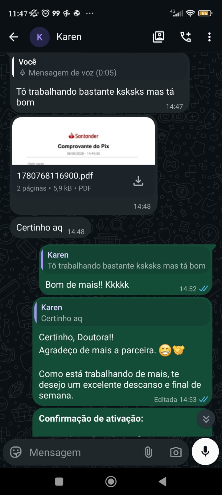 Conversa real de cliente — Cliente satisfeito