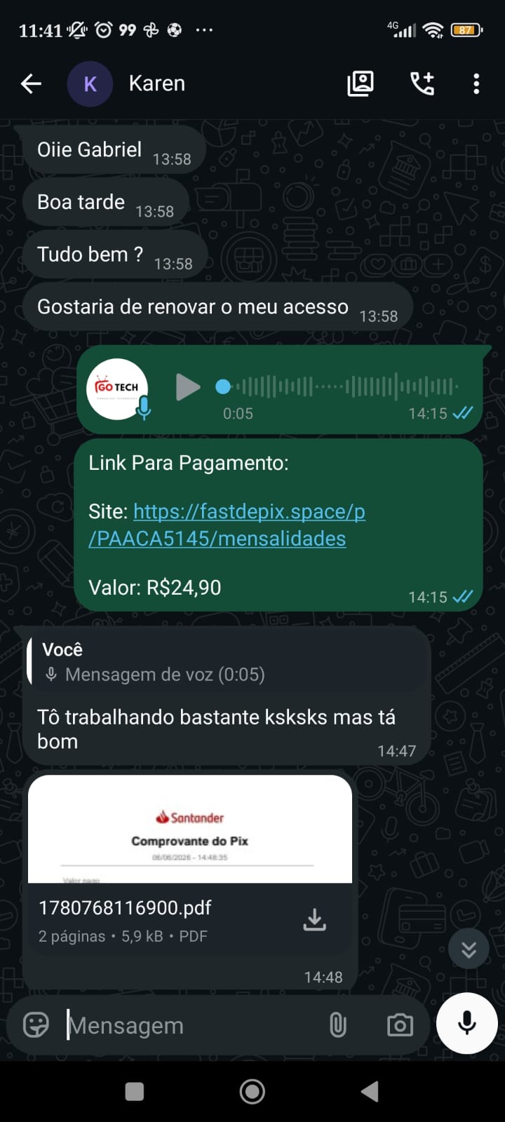 Conversa real de cliente — Cliente renovando