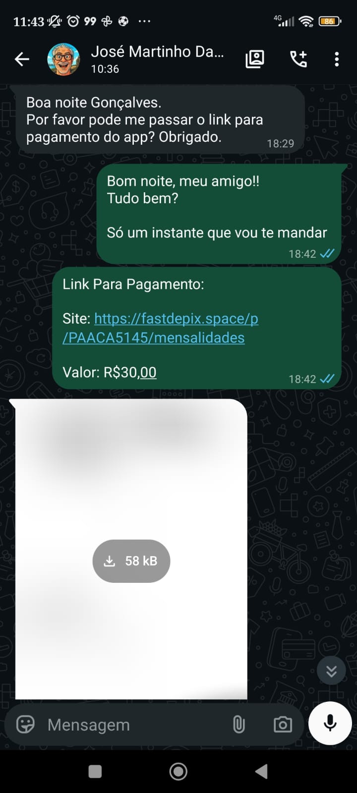 Conversa real de cliente — Suporte pelo WhatsApp