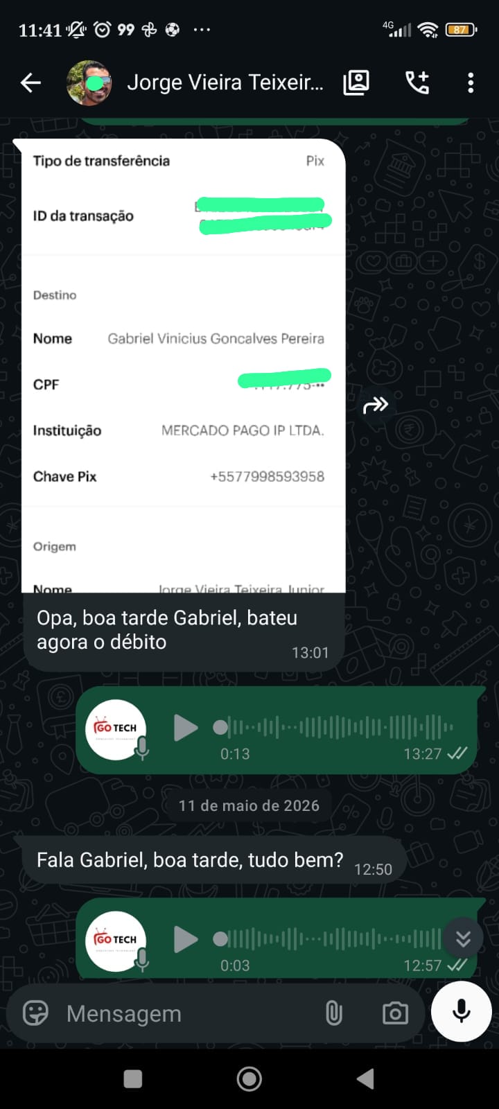 Conversa real de cliente — Atendimento aprovado