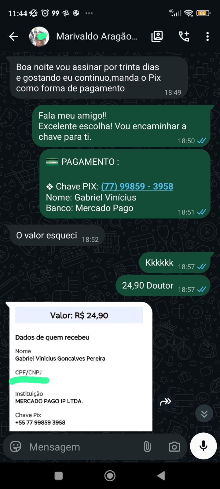 Conversa real de cliente — Atendimento aprovado