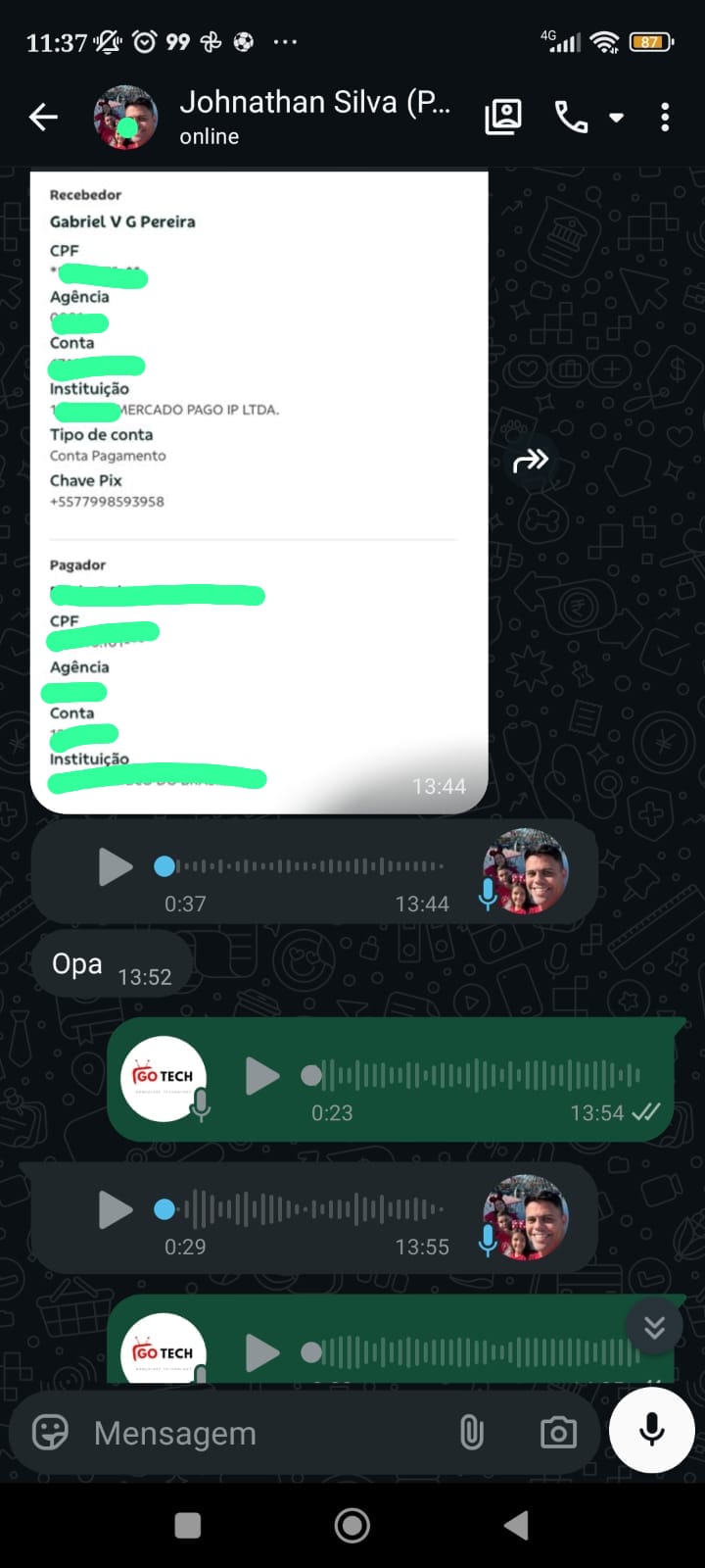 Conversa real de cliente — Pagamento confirmado